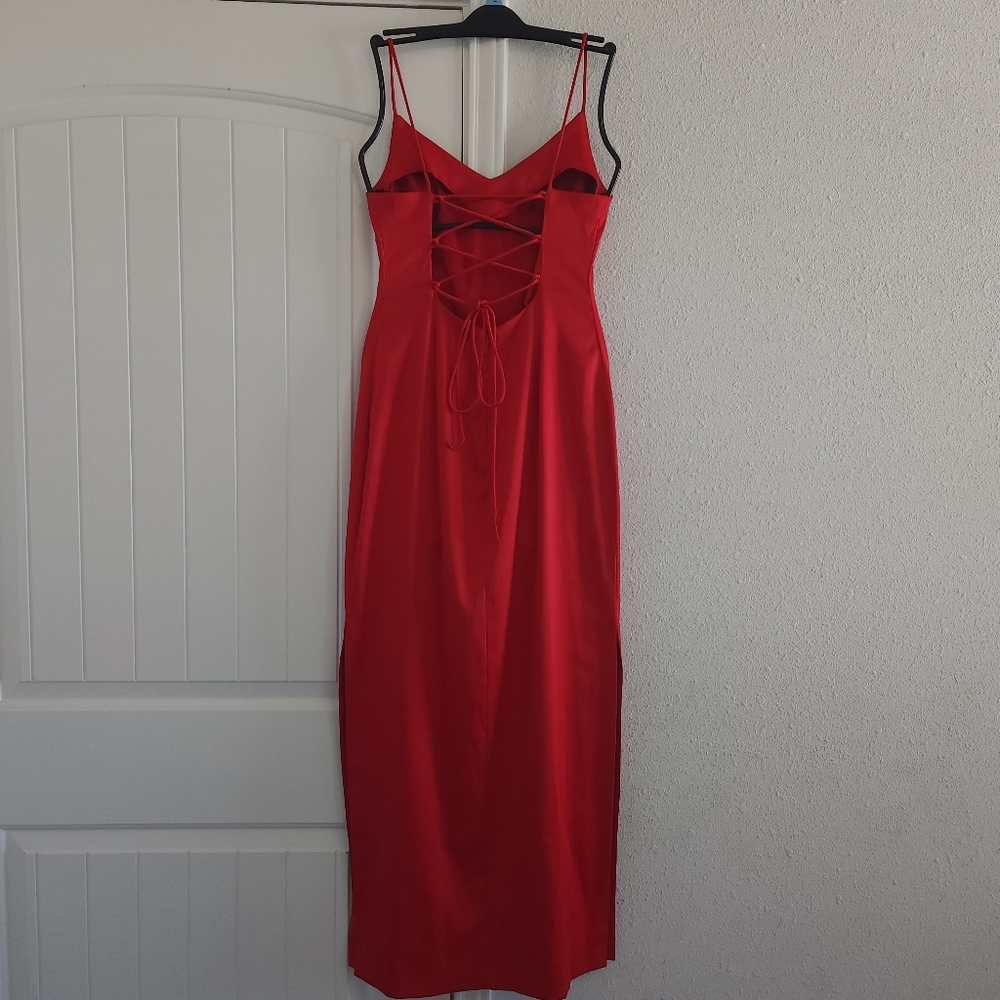 Windsor Satin Rhinestone Lace Red Prom Dress Size 7 Juniors - Picture 7 of 10